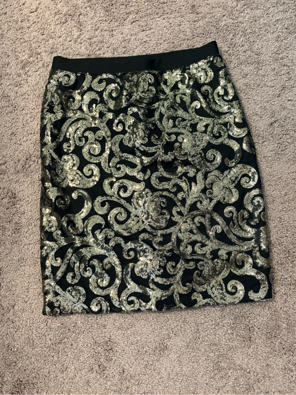 SHEIN Black Pencil Skirt with Gold Sequin Scrolls